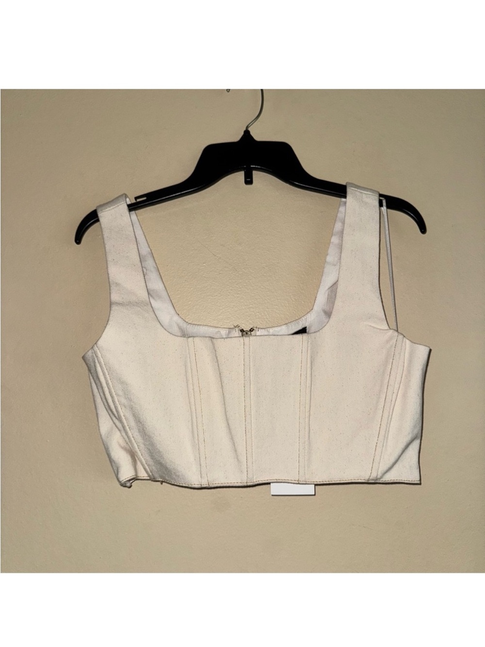 7 For All Mankind Beige Denim Cropped Corset Tank Size M NWT!